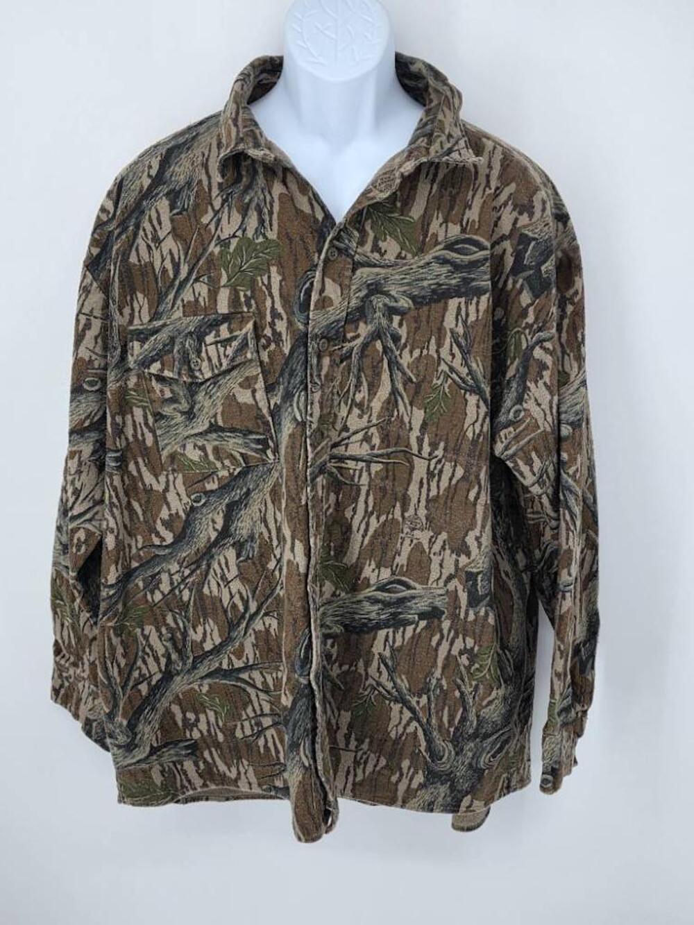 Vintage Mossy Oak Camo Hunting Button Up Shirt Perfect Camouflage USA Sz XL